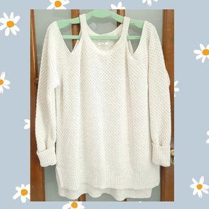 Maurices Cold Shoulder Knit Sweater (Ivory, XXL)